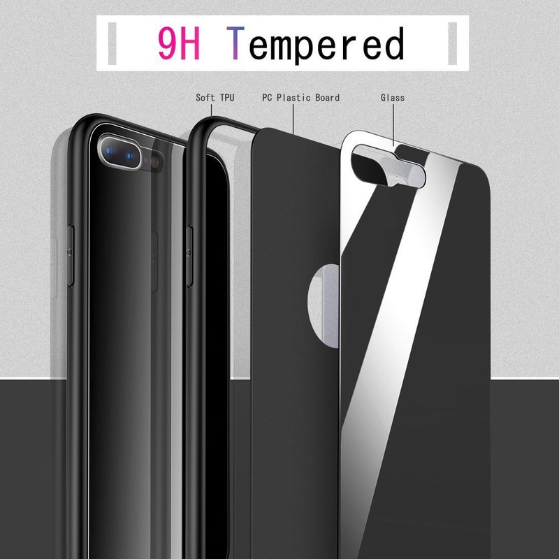 جراب Humixx لهاتف iPhone 8 Plus، جراب iPhone 7 Plus، [سلسلة كريستال] غطاء خلفي من الزجاج المقوى الأسود وحافة TPU ماصة للصدمات، جراب حماية كامل لهاتف iPhone 7 Plus/iPhone 8 Plus - Image 3